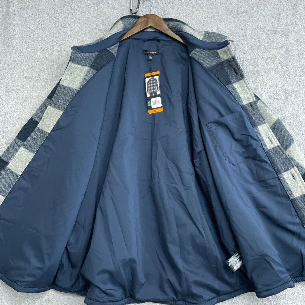 NEW Banana Republic Men's XXL Heritage Shirt Jacket Blue/Gray Plaid Polyester